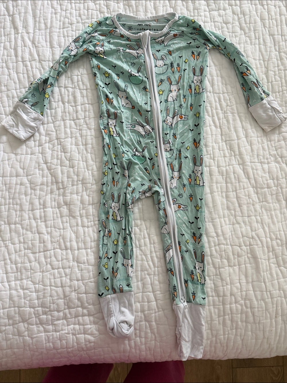 Baby One-Piece Footed Pajamas in Mint with Bunny Print little sleepies